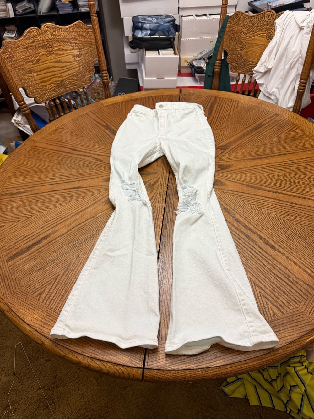 Hollister Off-White Flare Jeans with Distressed Knees